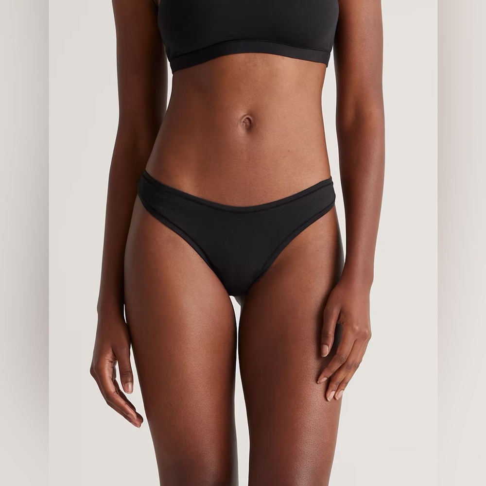 New Quince Organic Cotton HIGH CUT Thong 6 - Pack Black Sz XS